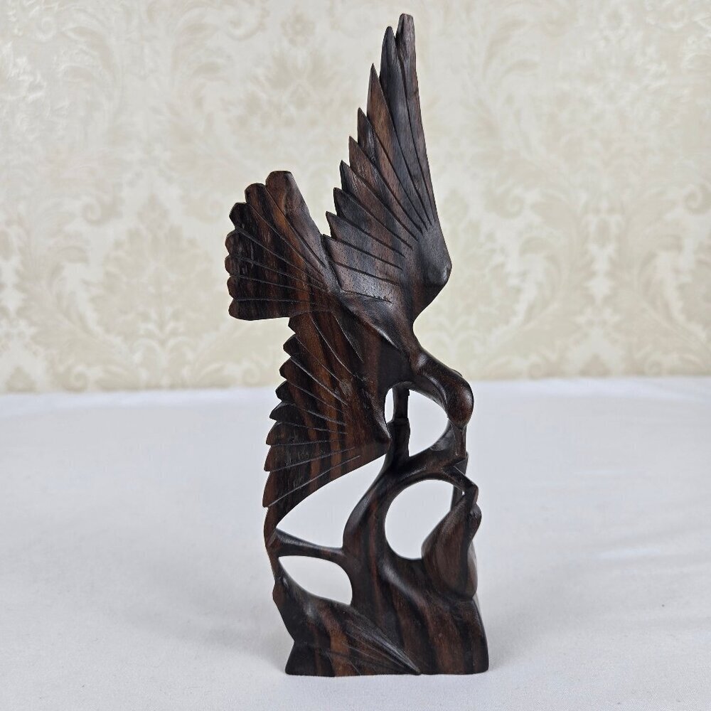 Hand Carved Wooden Statue Bird Feeding a Chick One Piece Highly Detailed